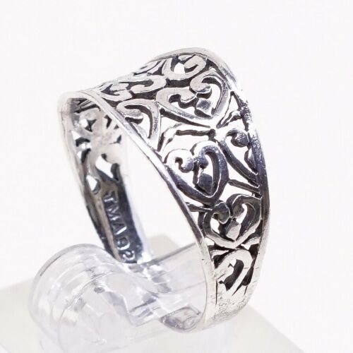 Size 8.75, Vtg Sterling Silver Handmade Ring, 925 Silver Band W/ Filigree Whirl