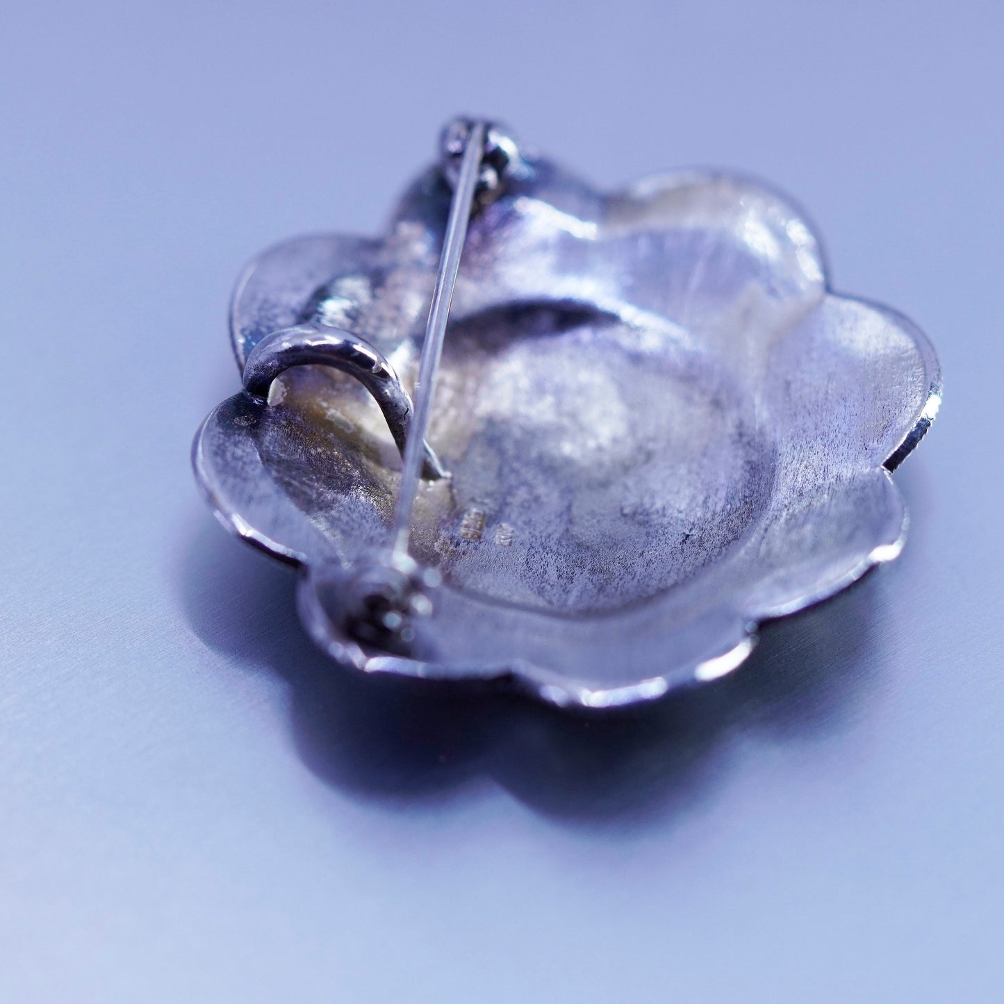Vintage sterling silver handmade brooch, 925 circle pin pendant onyx moonstone