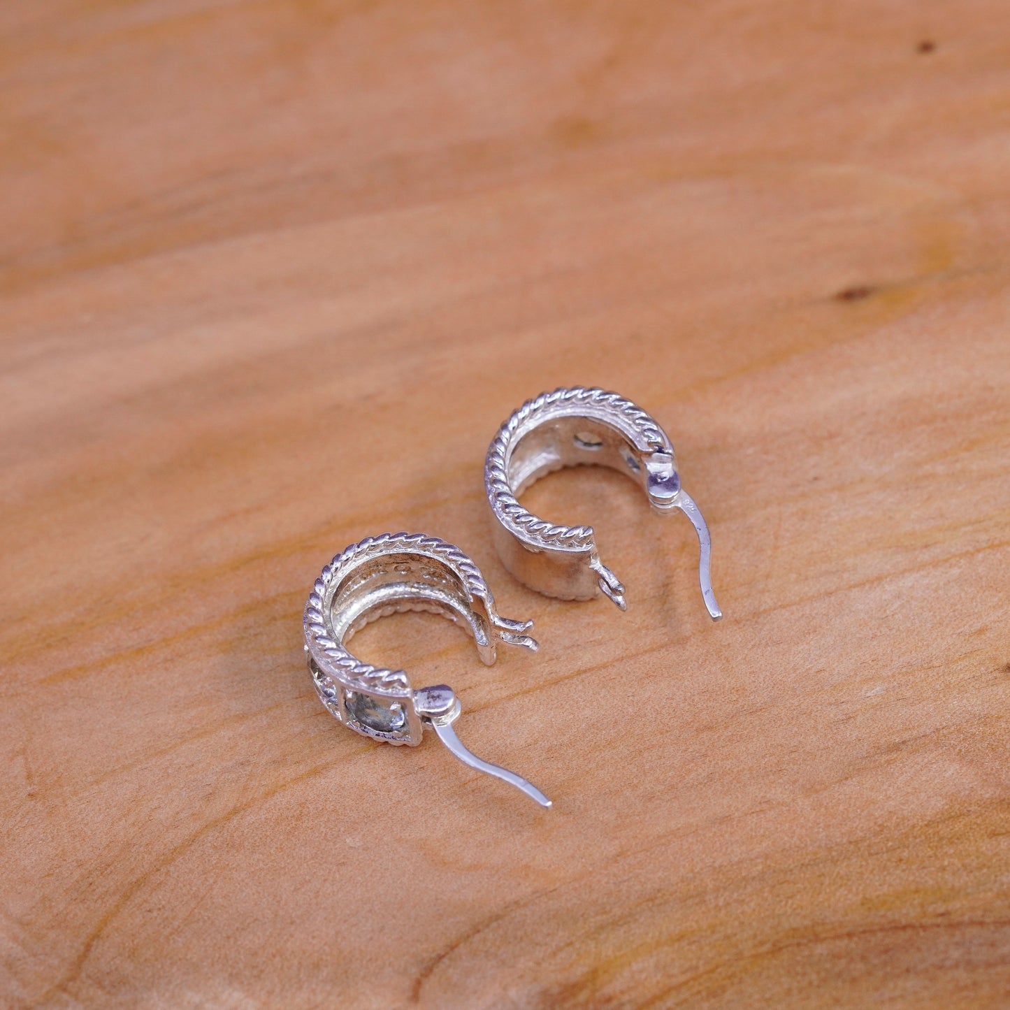 0.5”, vintage Sterling silver handmade earrings, 925 huggie hoops with topaz