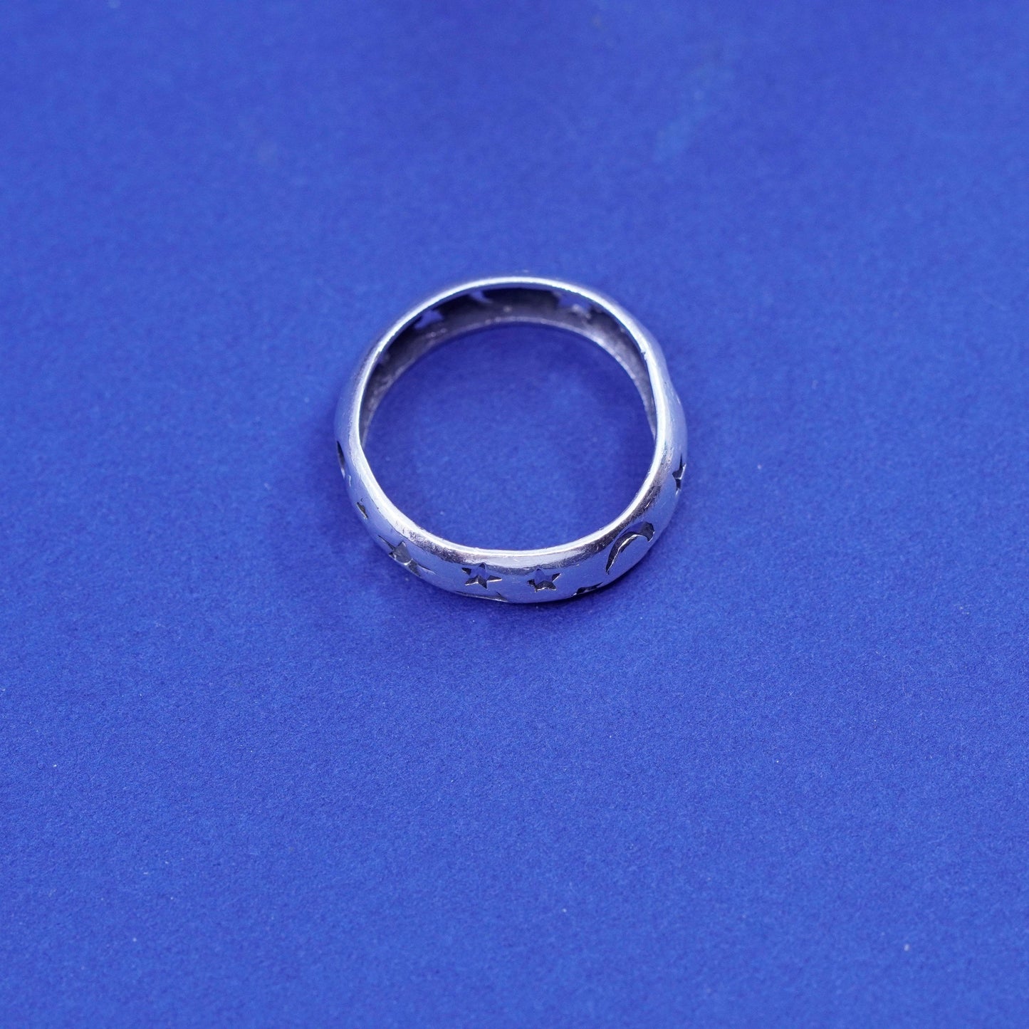 Size 8.25, vintage Sterling silver handmade ring, 925 moon star band