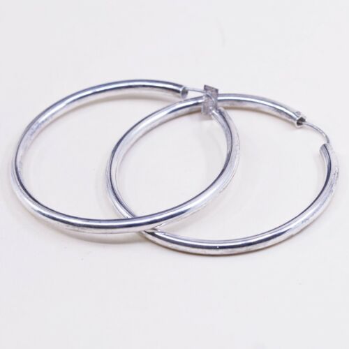 2.25", Vintage Sterling Silver Handmade Earrings, Mexico 925 Silver Huge Hoops