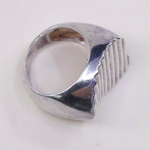 Size 5, Vtg Sterling Silver Handmade Ring, 925 Band W/ Ribbed Heart