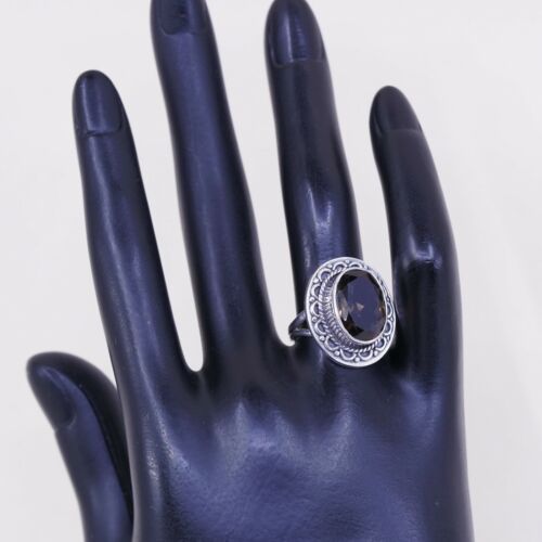 Sz 6.75, Vtg Sterling Silver Handmade Ring, 925 Cocktail Ring W/ Smoky topaz