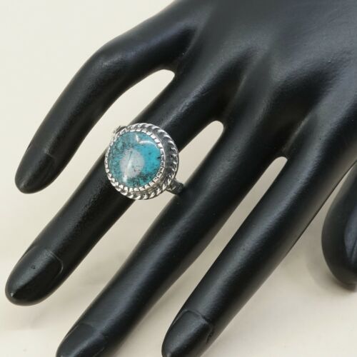 Sz 9, Vintage Zuni Sterling Silver W/ Turquoise N Cable Around, Navajo, 925
