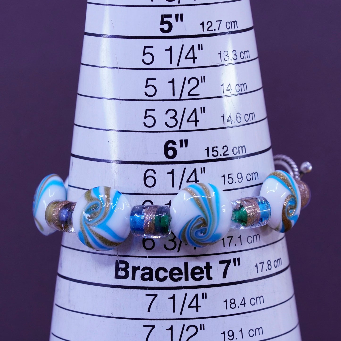 6.25”, Vintage handmade bracelet, blue artisan glass bead bracelet