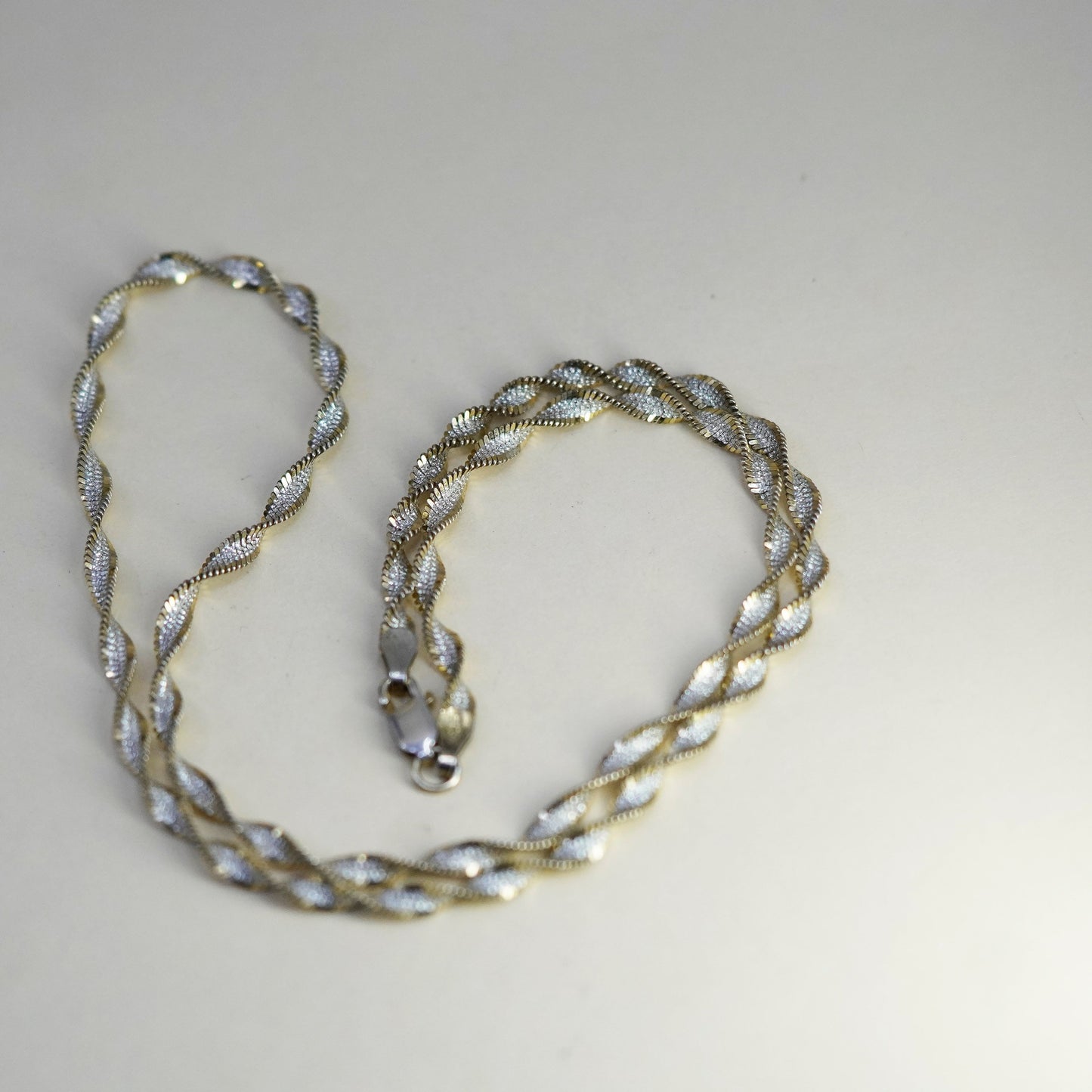 18”, two tone Sterling silver necklace glittering 925 twisted herringbone chain