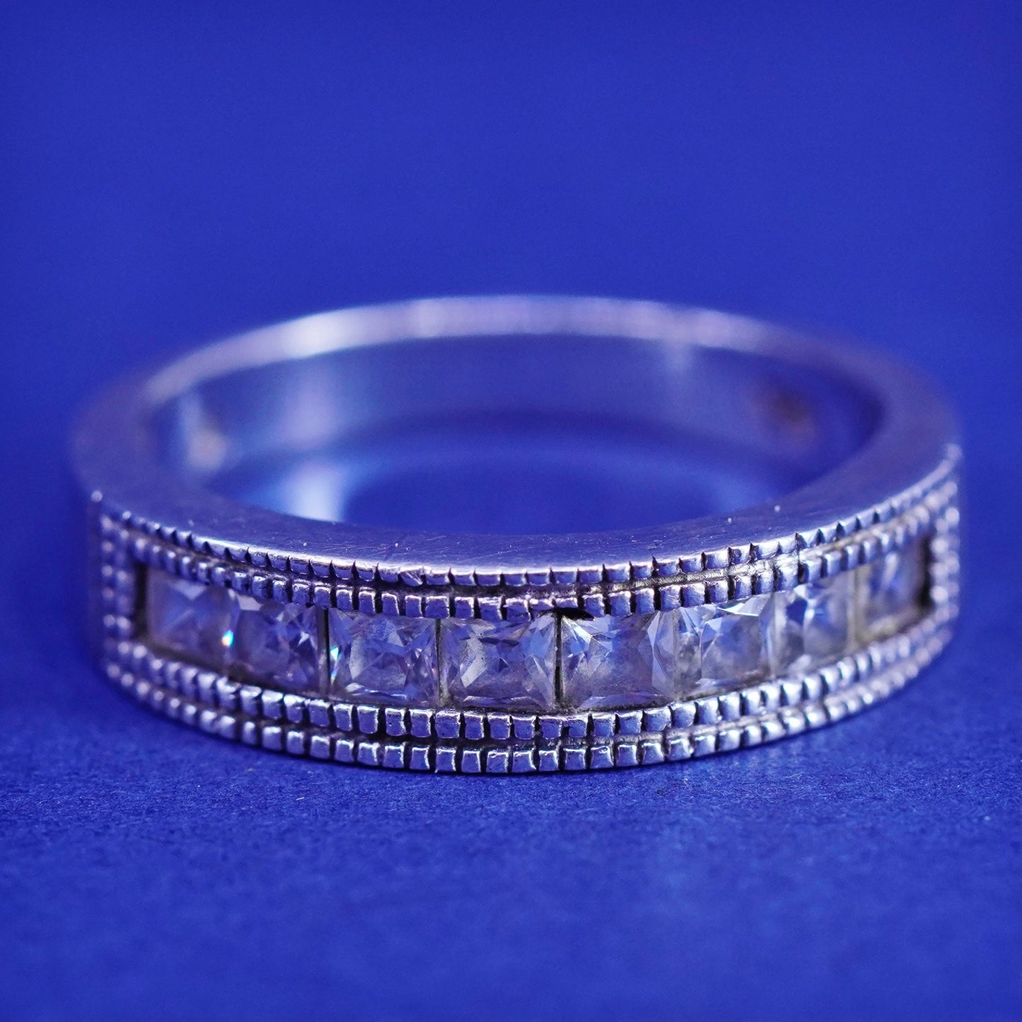 Size 6.5, Sterling 925 silver handmade ring, 925 stackable wedding band Cz