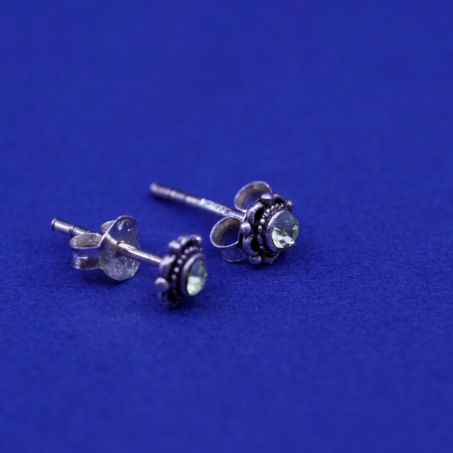 Vintage Sterling silver handmade earrings, 925 flower studs with cz