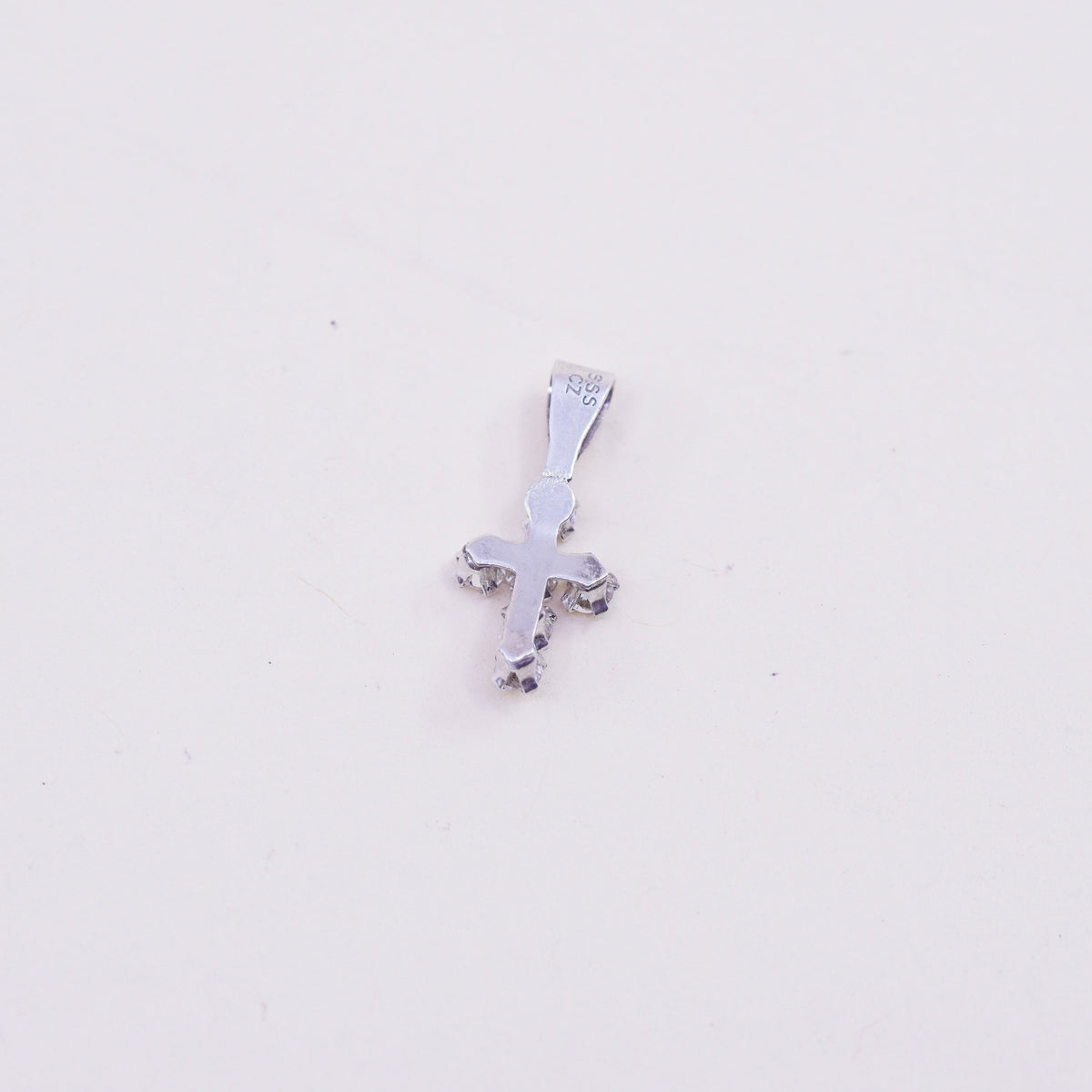 Vintage sterling silver tiny pendant, 925 cross handmade charm with cz