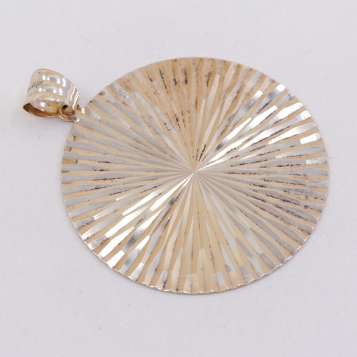 Vintage vermeil gold over sterling 925 silver handmade textured circle pendant