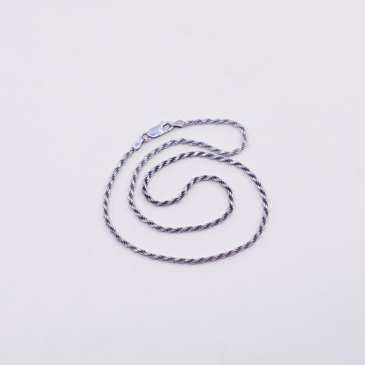 16” 2mm, vintage sterling silver necklace, 925 Singapore rope chain