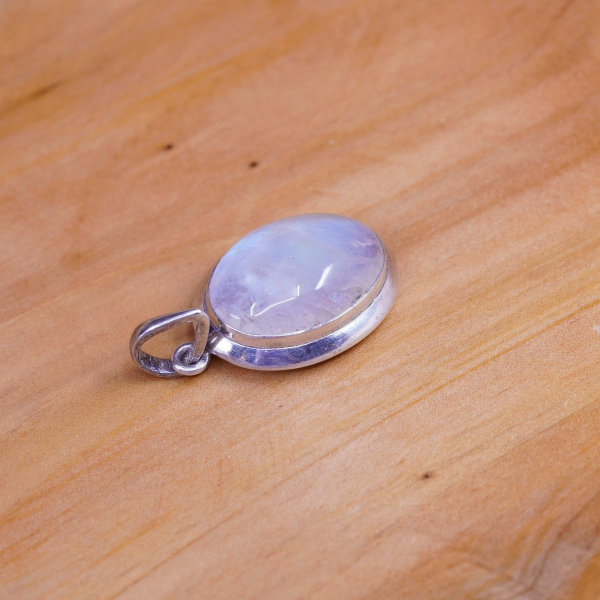 Vintage Sterling 925 Silver Handmade Pendant with oval moonstone