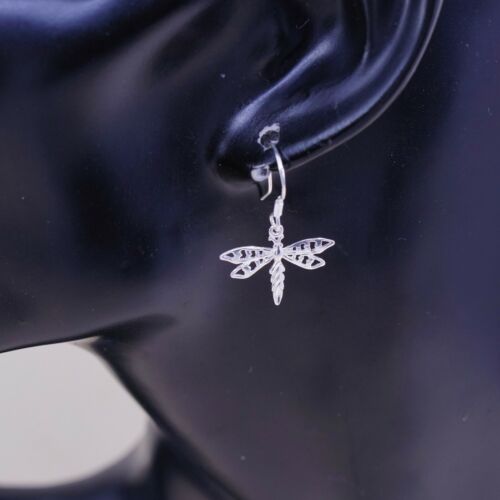 Vtg 925 Sterling Silver Handmade Filigree Dragonfly Earrings, Stamped 925
