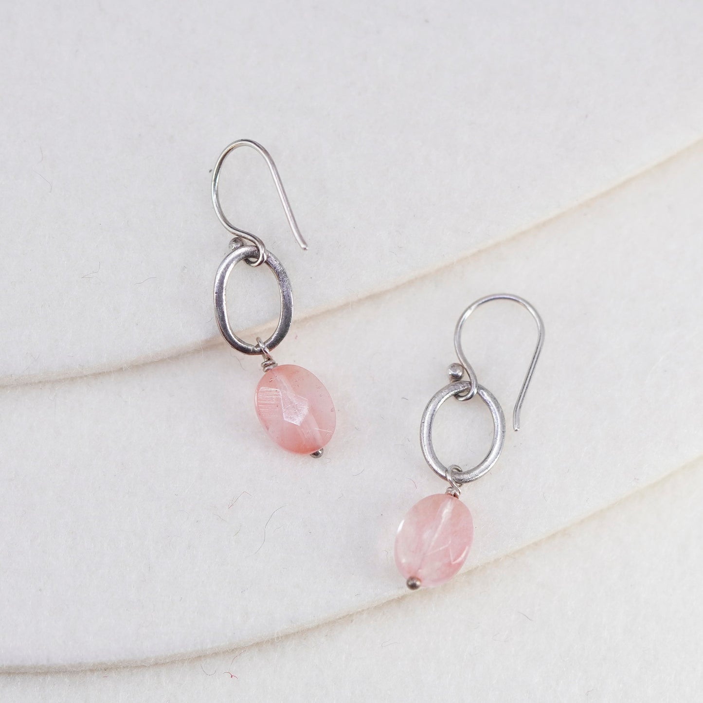 Vintage Sterling 925 silver handmade earrings with pink rose quartz