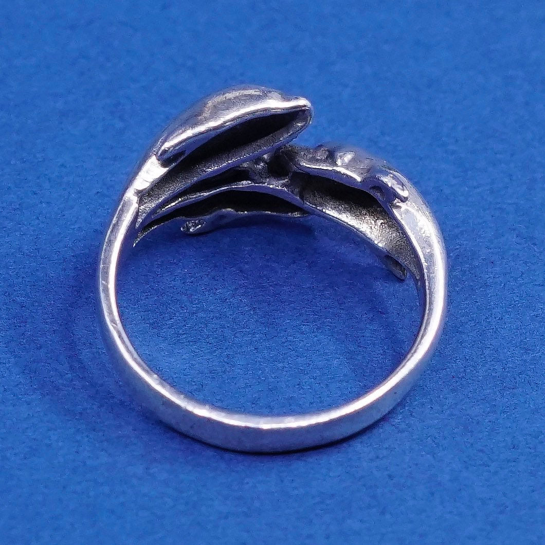 Size 6, vtg sterling silver handmade ring, 925 dolphin