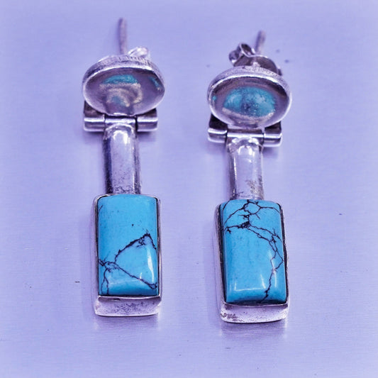 Vintage Sterling 925 silver handmade earrings with rectangular turquoise
