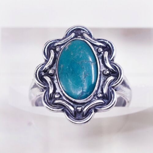 Sz 6 Vtg Native American Navajo Handmade Sterling 925 Silver W/ Turquoise Ring