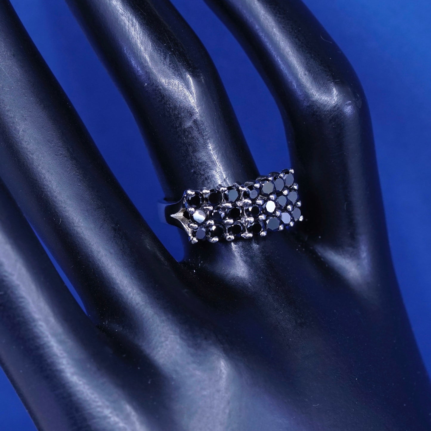 sz 6.75 vtg Sterling 925 silver handmade ring w/ sapphire cluster cocktail ring