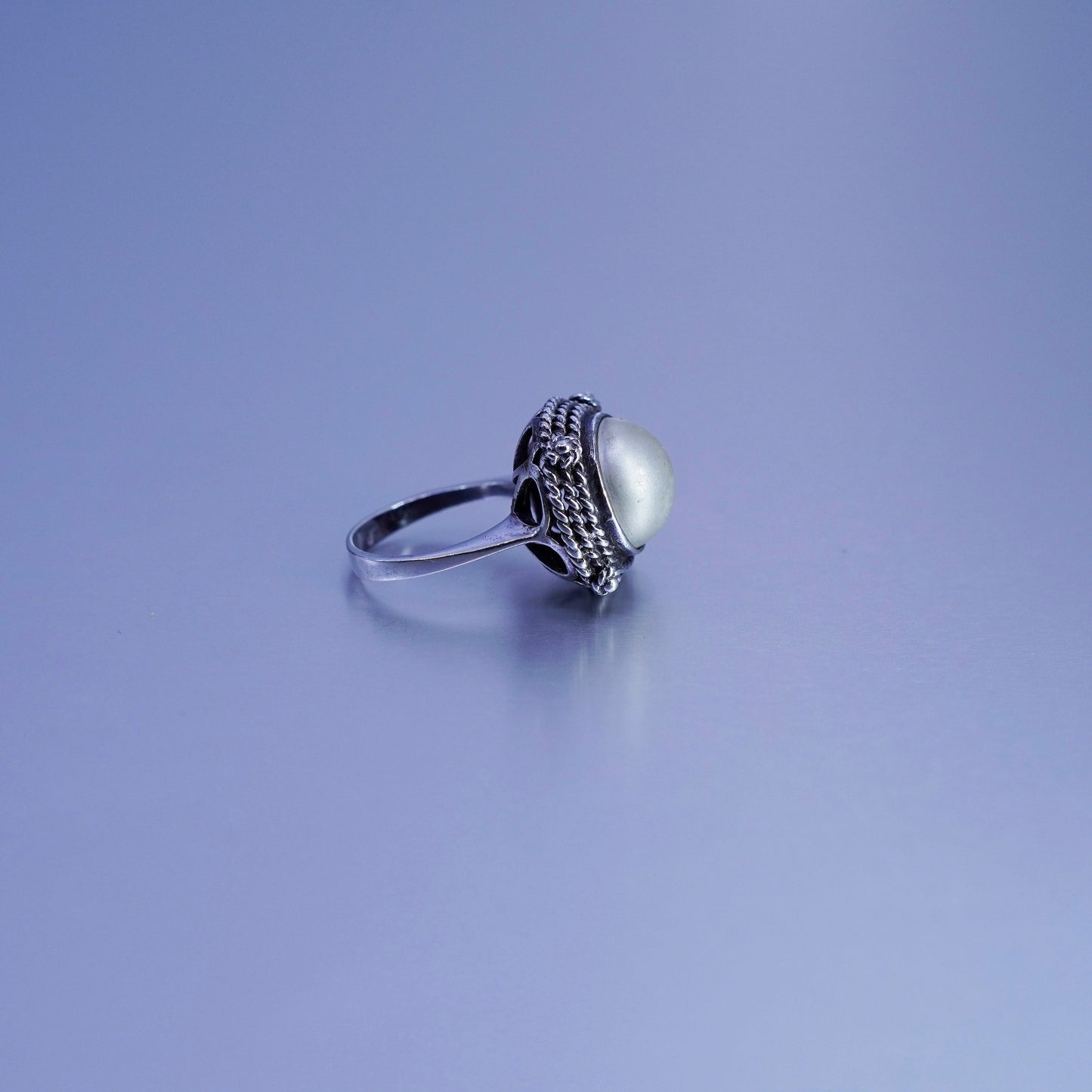 Size 4.5, vintage Sterling 925 silver handmade ring with pearl and cable