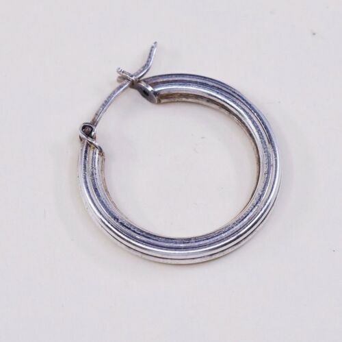0.75”, Vtg Sterling Silver Handmade Hoops, 925 Ribbed elegant earrings, Huggie