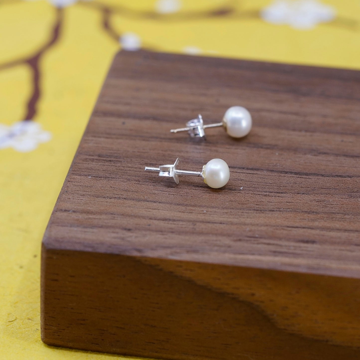 Vintage Sterling 925 silver handmade earrings with 4mm freshwater pearl studs