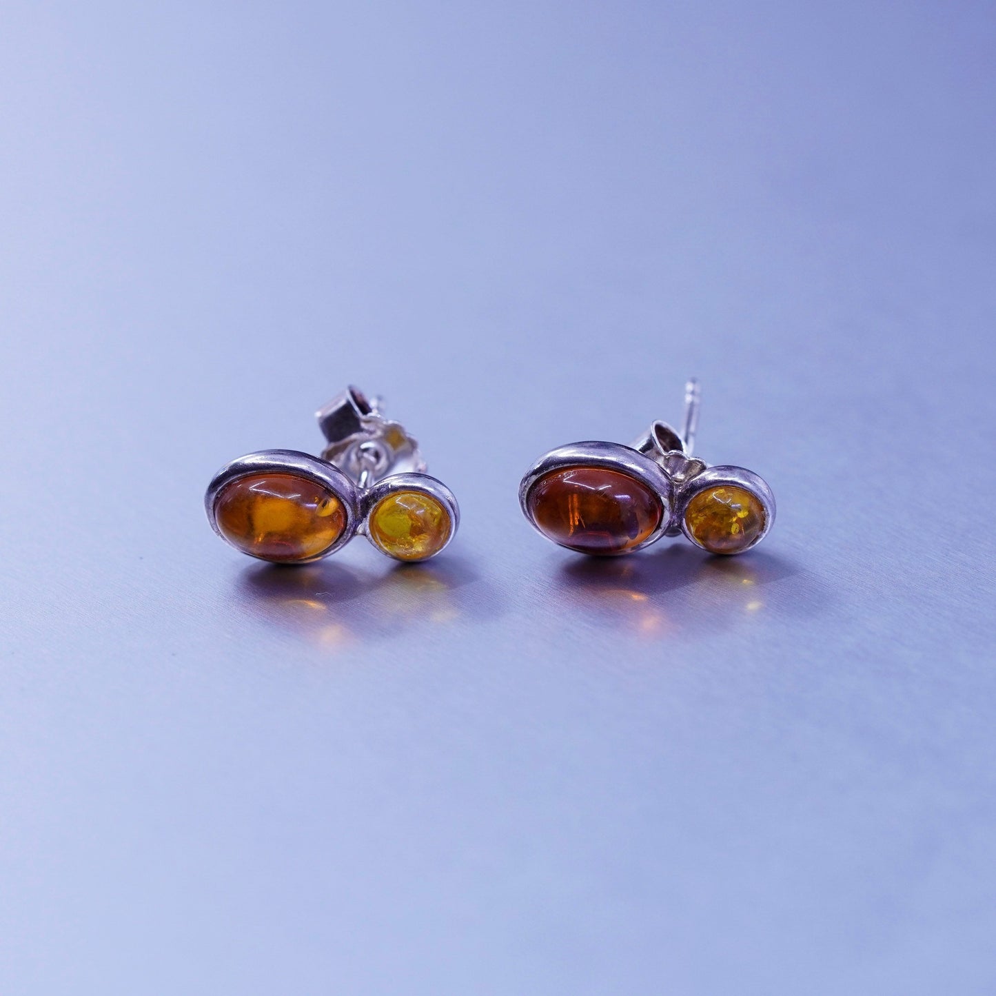 Vintage acleoni jewelry | handmade Sterling 925 silver studs earrings w/ amber