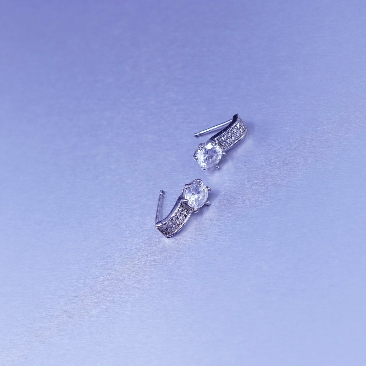 Vintage Sterling 925 silver handmade earrings, studs with Cz inlay