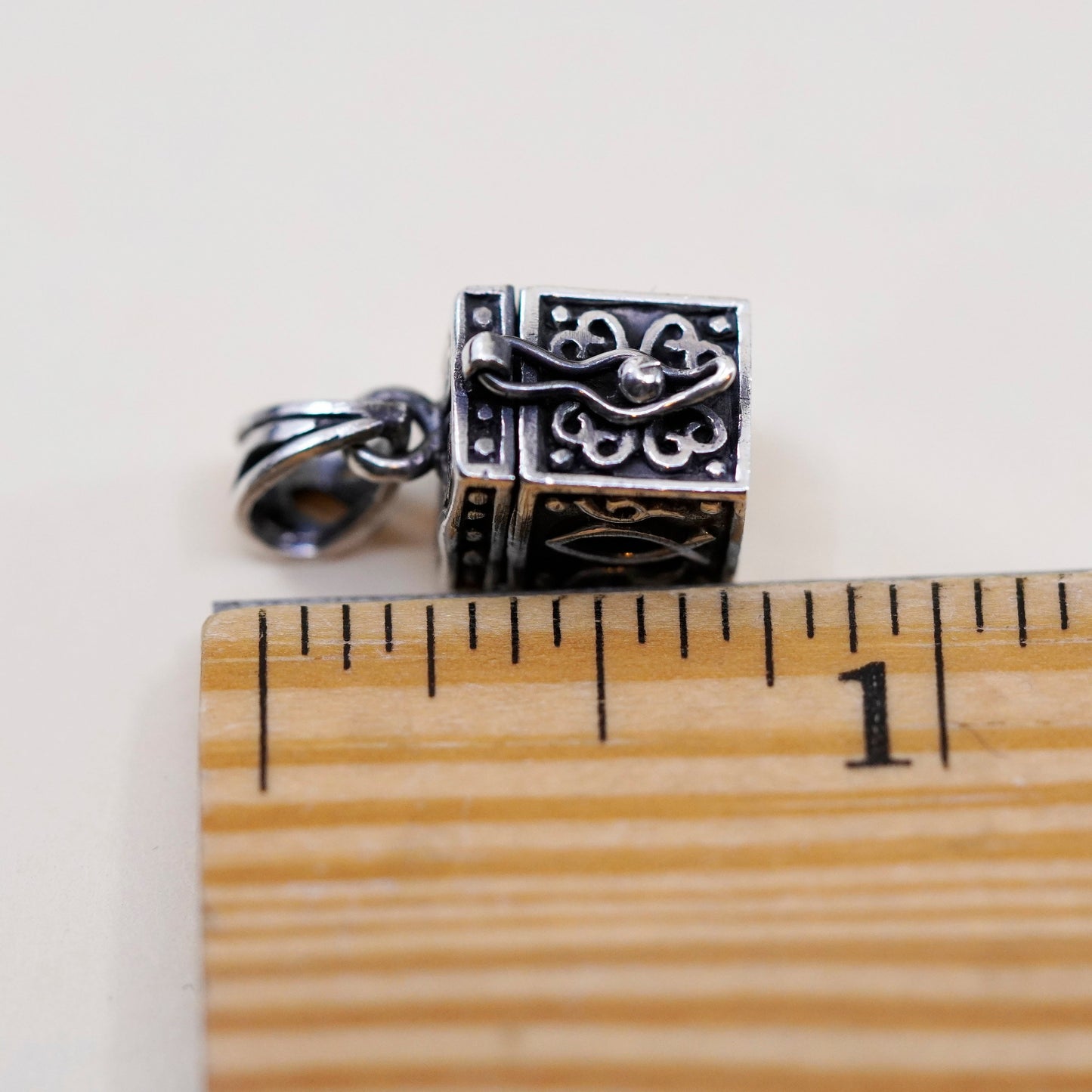 Vintage Sterling silver prayer box pendant, 925 handmade locket charm