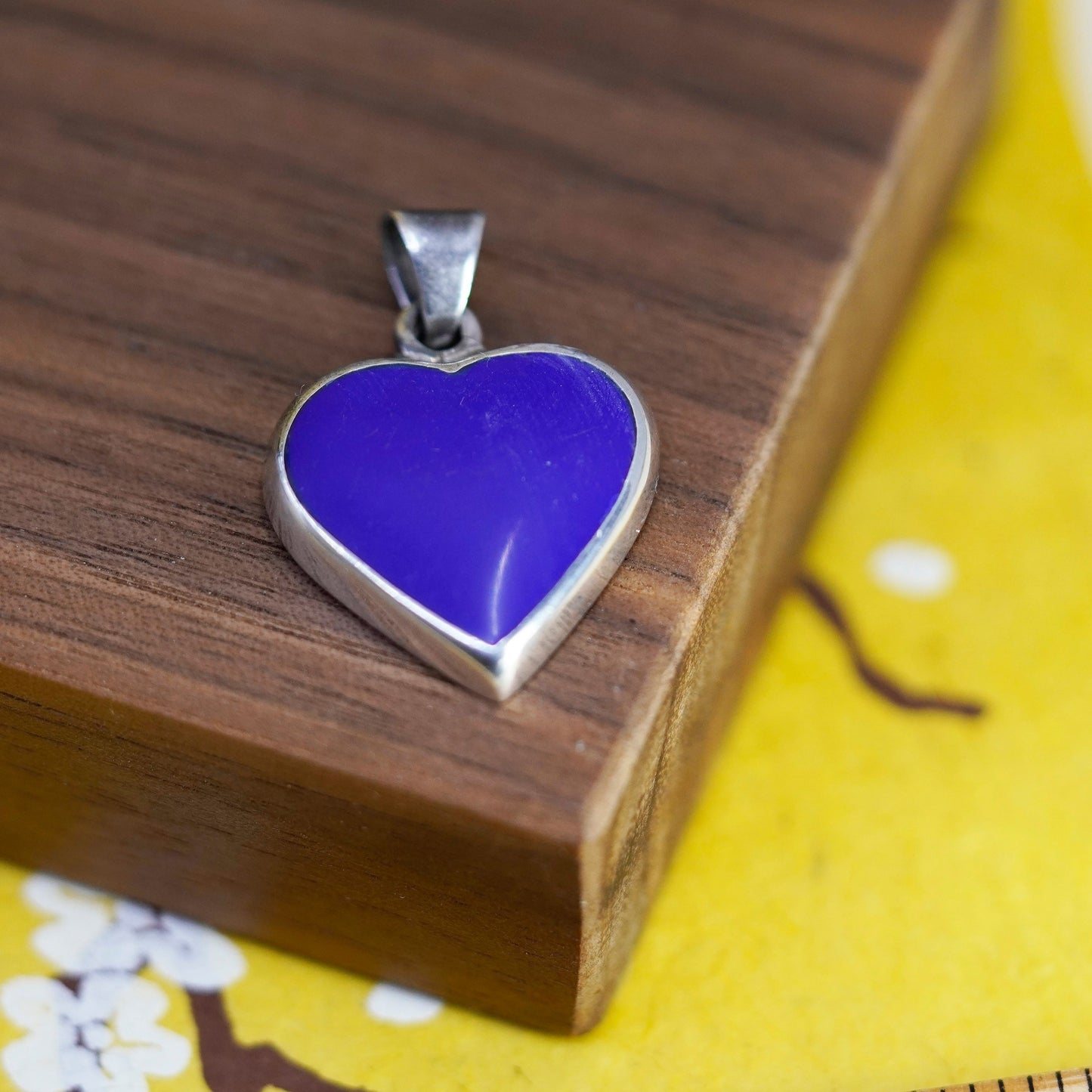 Vintage Sterling 925 silver handmade pendant with heart blue onyx