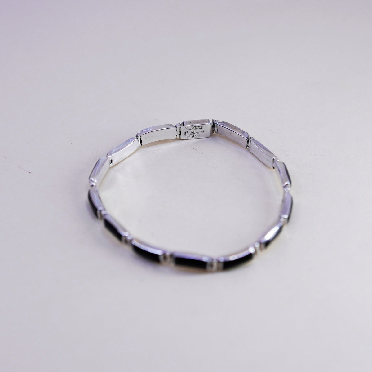 6.75”, E. Luna mexico escocia Sterling 950 silver handmade bar bracelet onyx