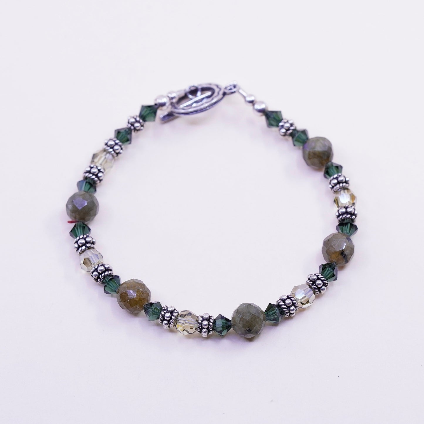 7”, Native American handmade Jasper beads bracelet with Sterling silver closure