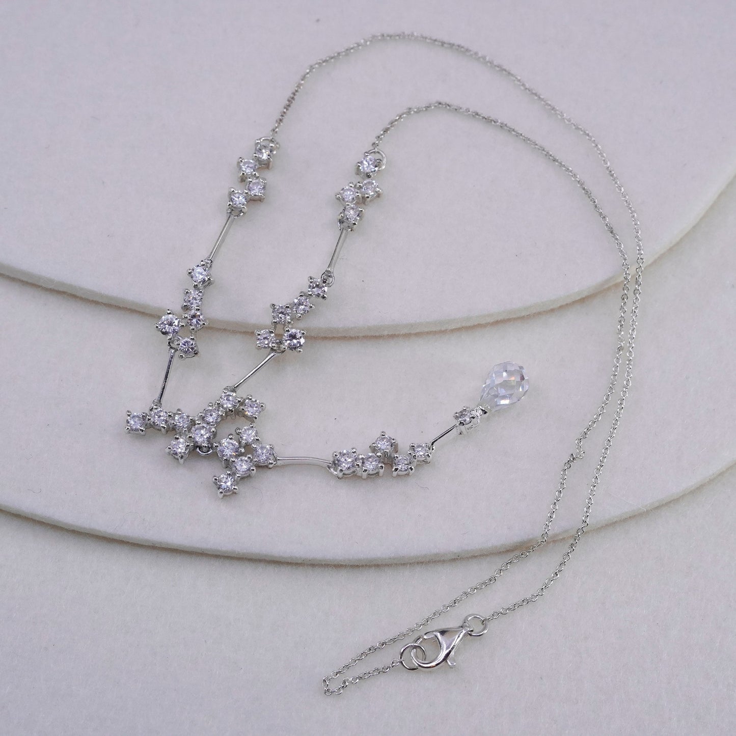 18”, vtg Sterling 925 silver handmade circle necklace with teardrop cz pendant