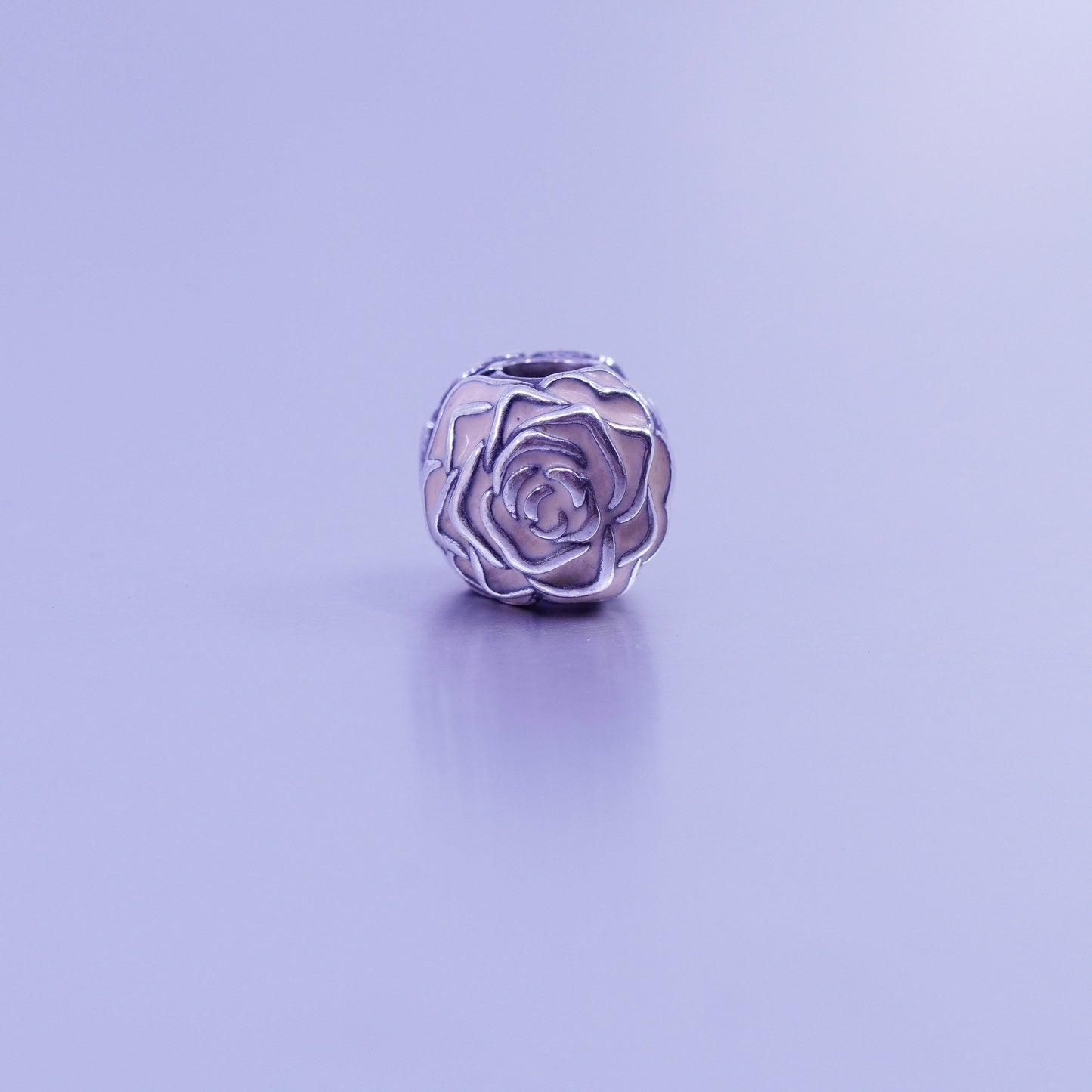 antique ALE sterling 925 silver bead charm enamel rose flower pendant charm
