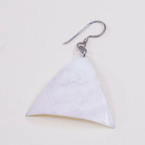 Vtg STERLING 925 SILVER Handmade Shell MOTHER OF PEARL EARRINGS Dangles