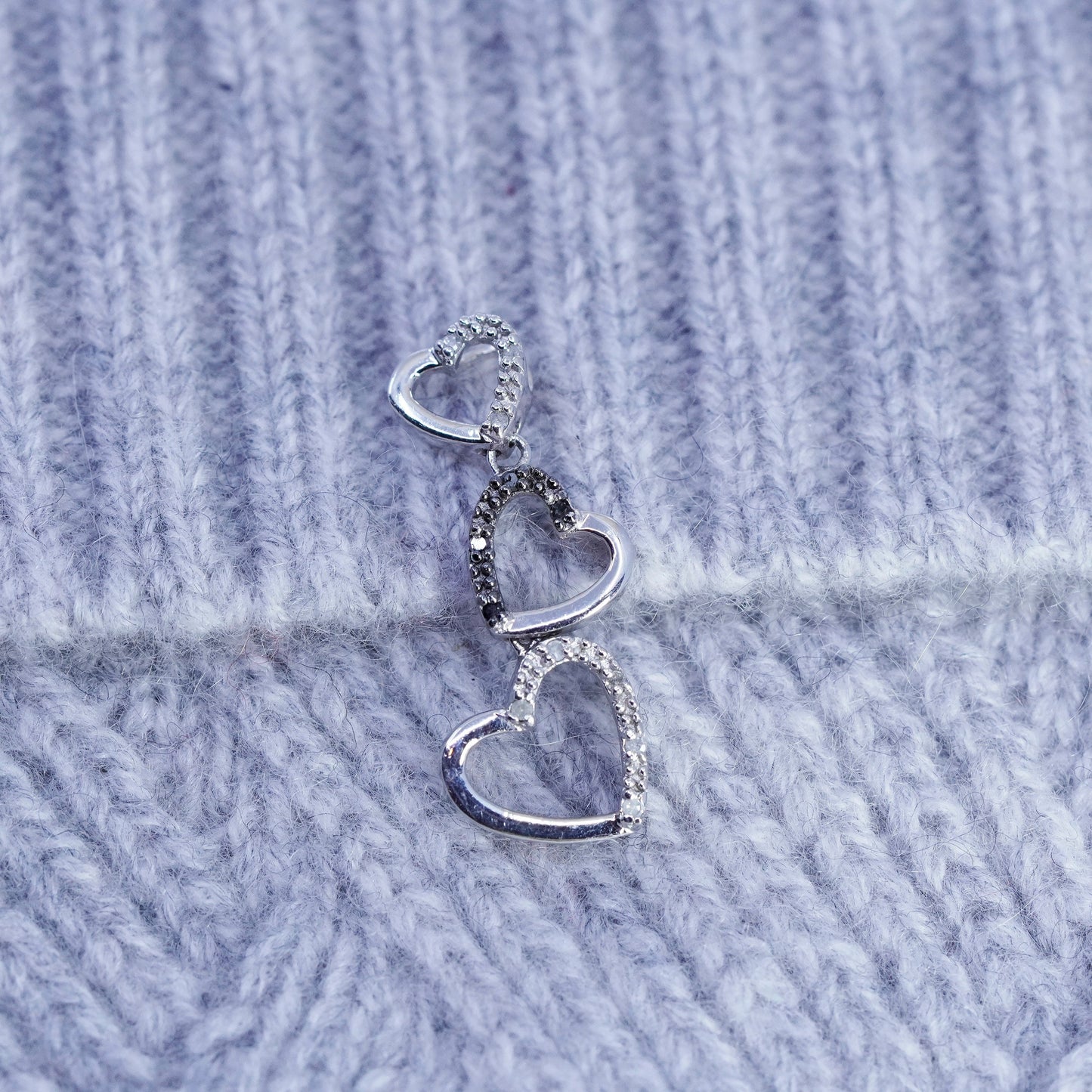 antique sterling 925 silver hearts pendant with diamond
