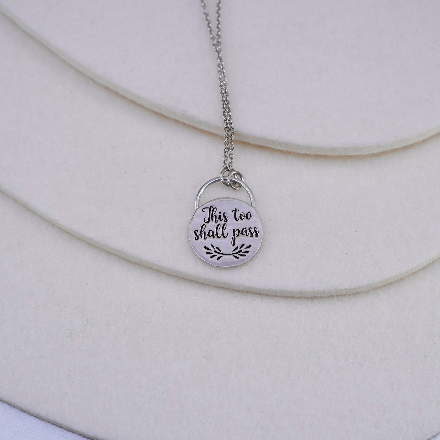 16+4”, Sterling 925 silver handmade circle necklace this too shall pass pendant