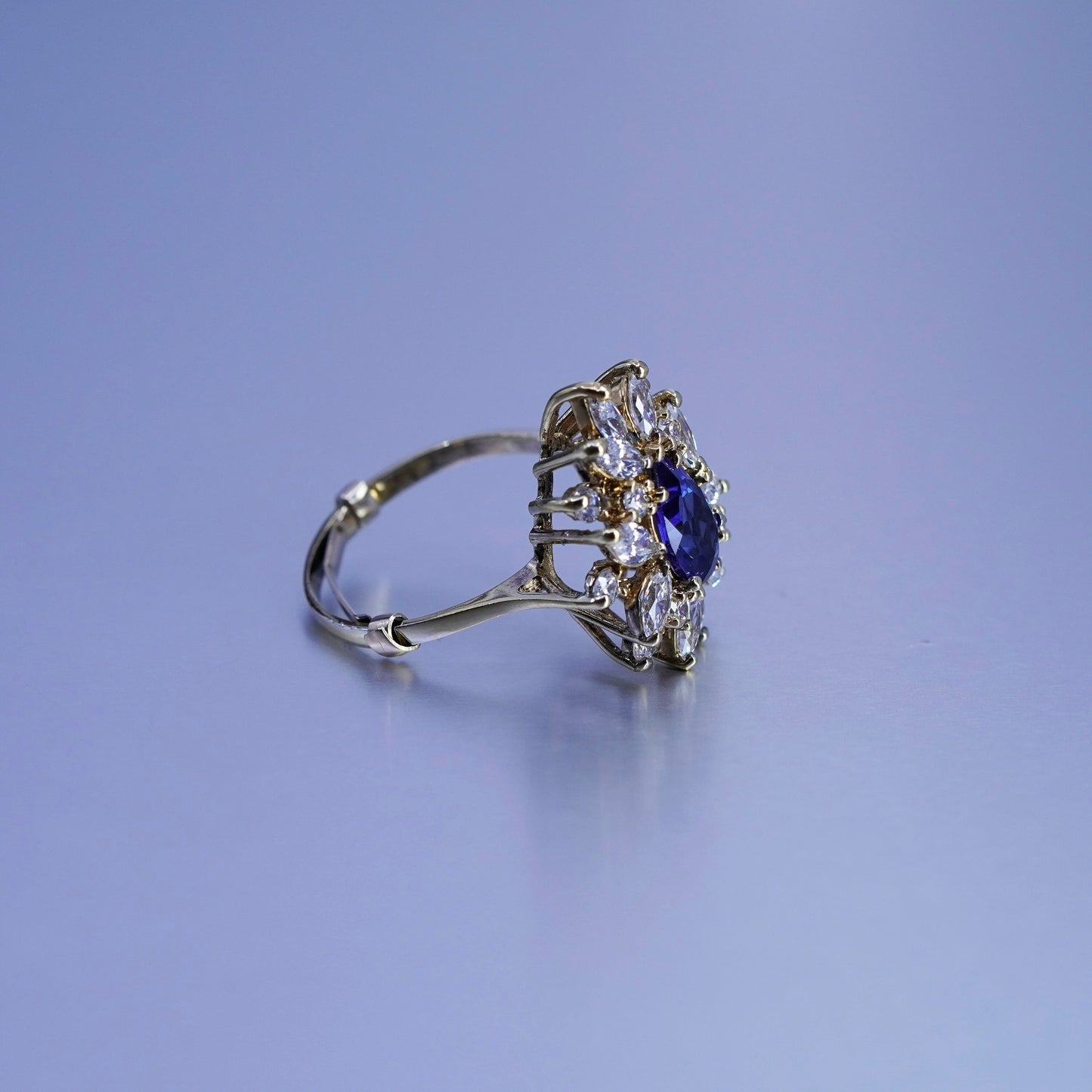 Size 11, vermeil gold filled Sterling 925 silver ring with teardrop sapphire cz