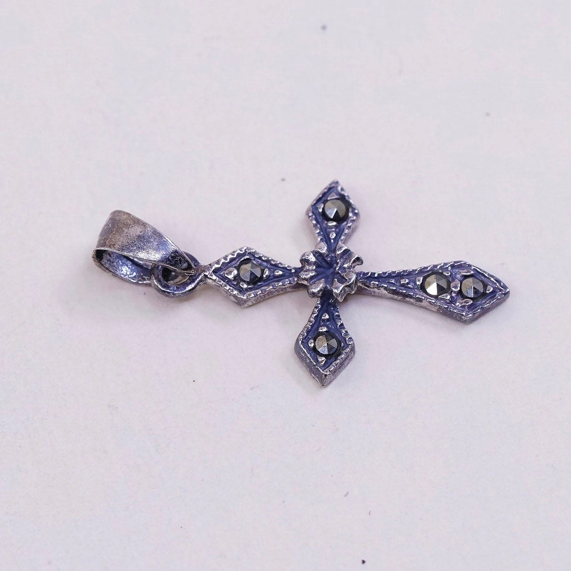 VTG handmade sterling silver cross, 925 silver with marcasite