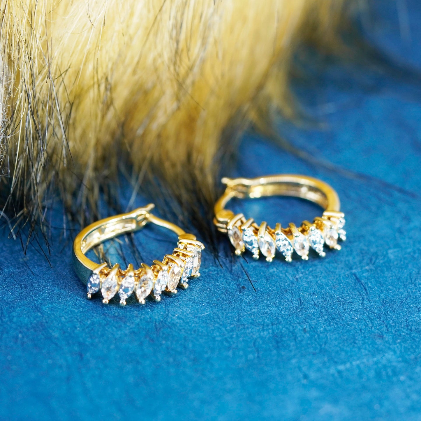 0.75”, Vermeil gold Sterling silver earrings, 925 hooks, huggie citrine diamond