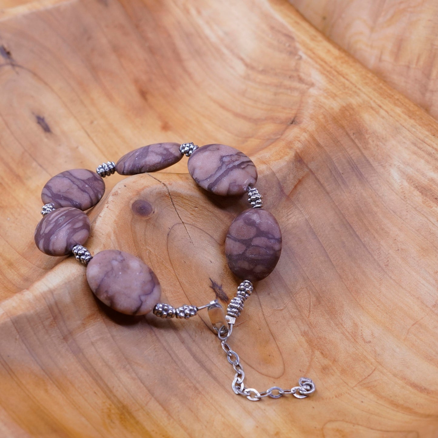 6.75+1.5”, Sterling 925 silver handmade bracelet with Jasper nuggets bracelet