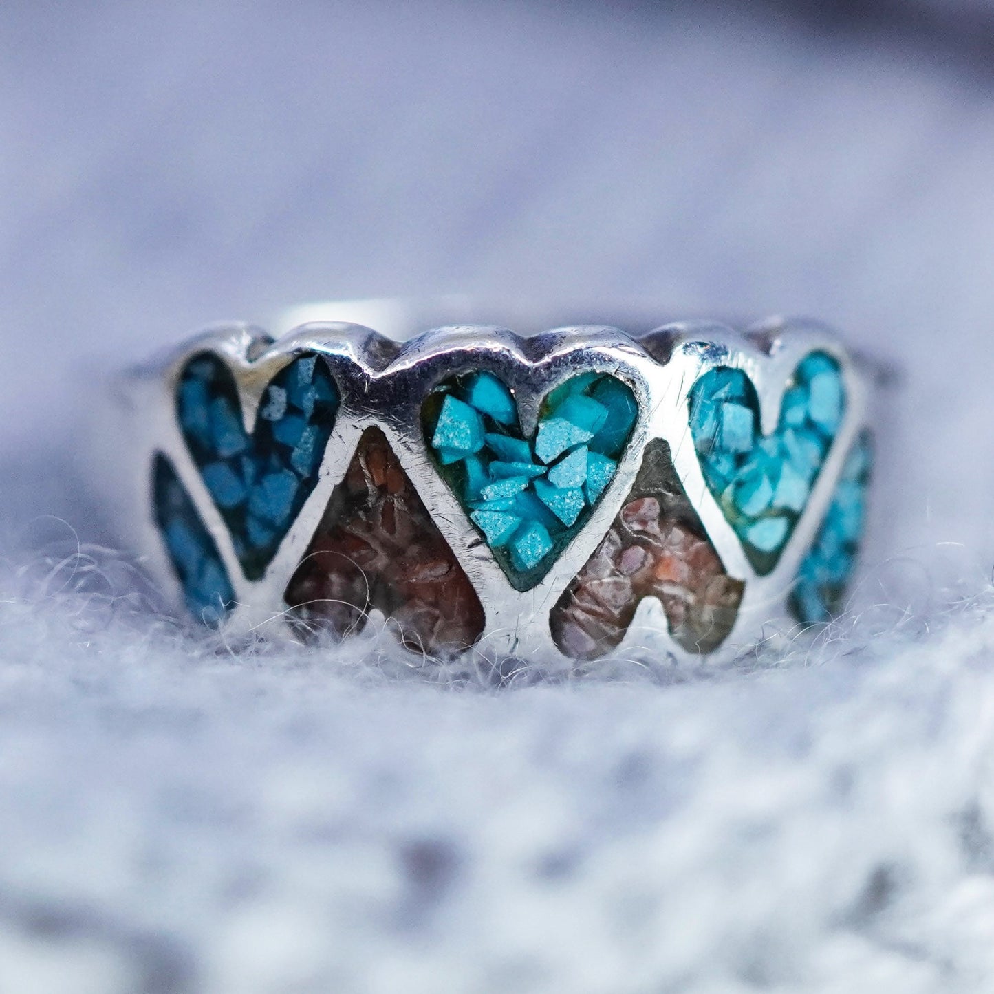 Size 8, Native American Charlie John Sterling 925 silver heart ring turquoise