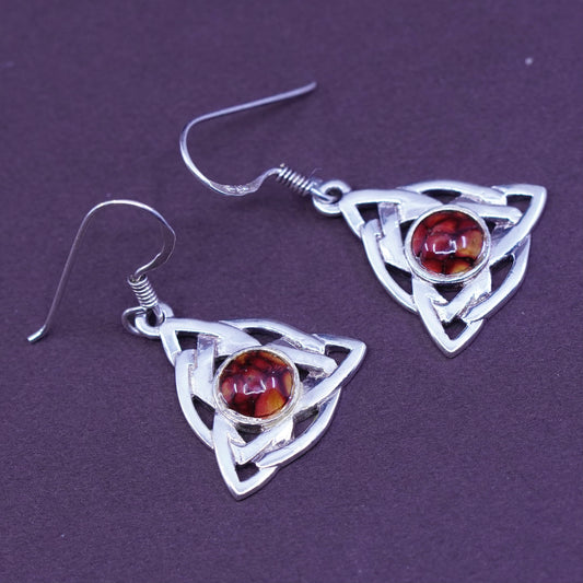 Sterling silver Irish handmade dangles, 925 earrings Celtic knot with jasper