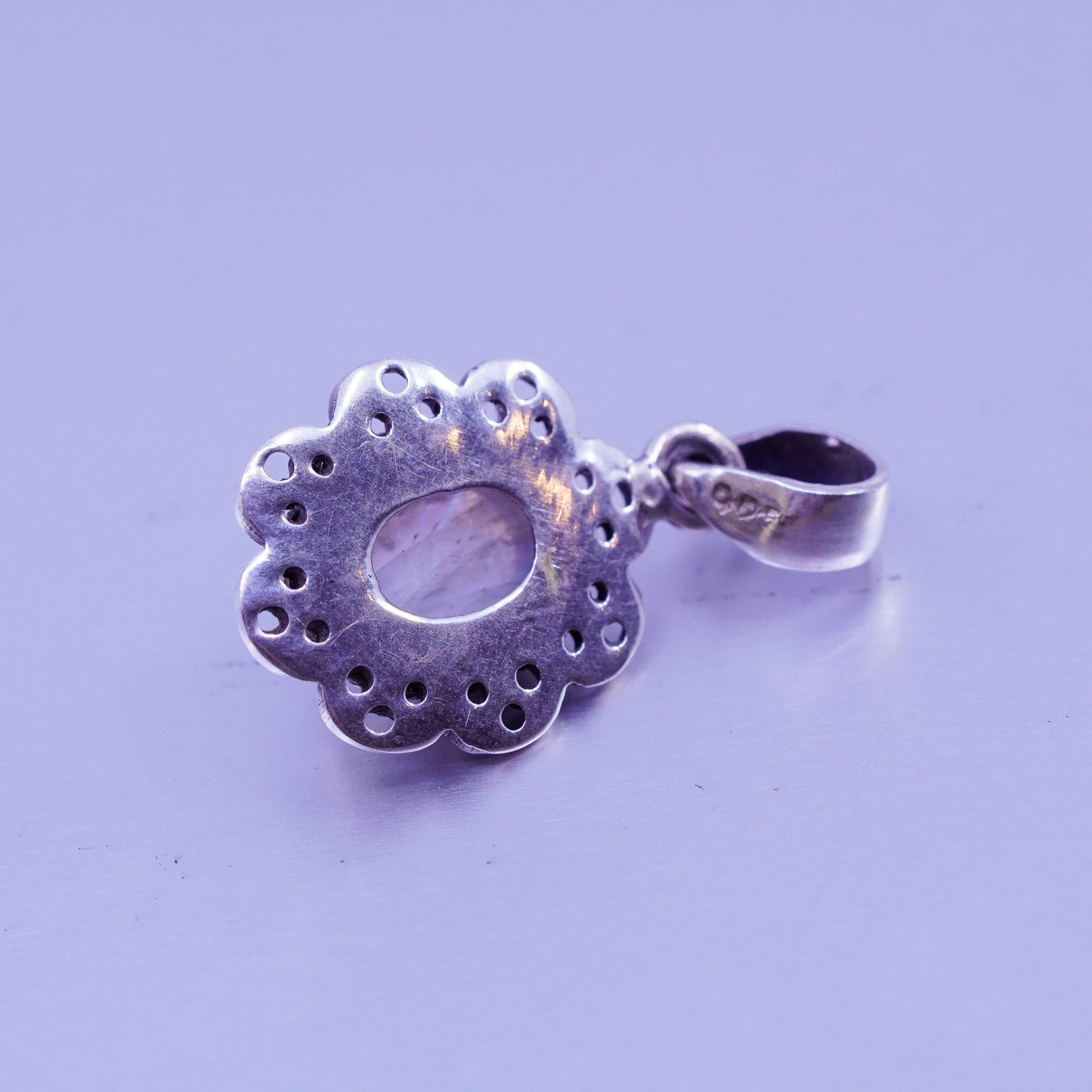 antique sterling 925 silver handmade pendant with blue moonstone