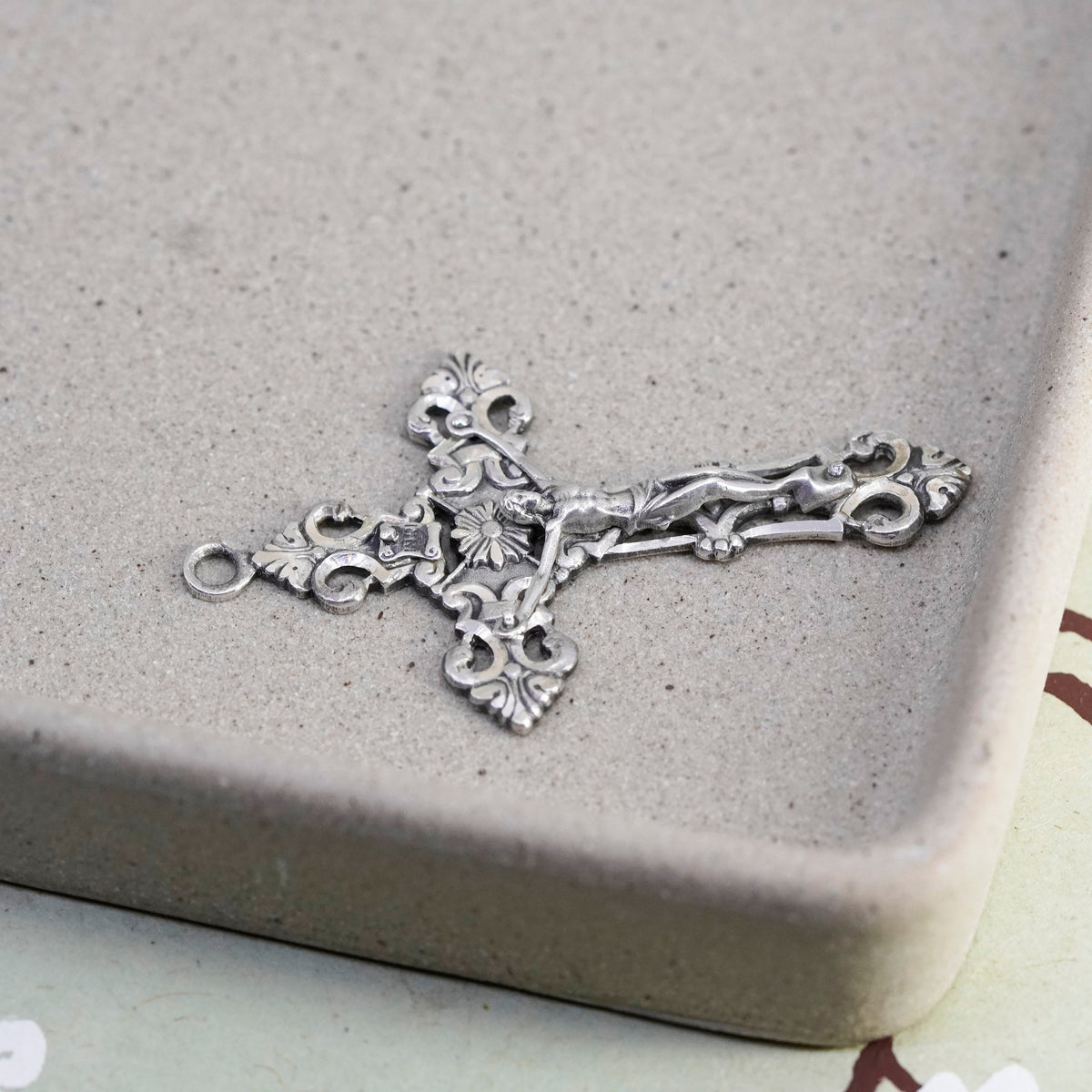Vintage INRI Sterling silver filigree pendant, 925 cross charm with Jesus