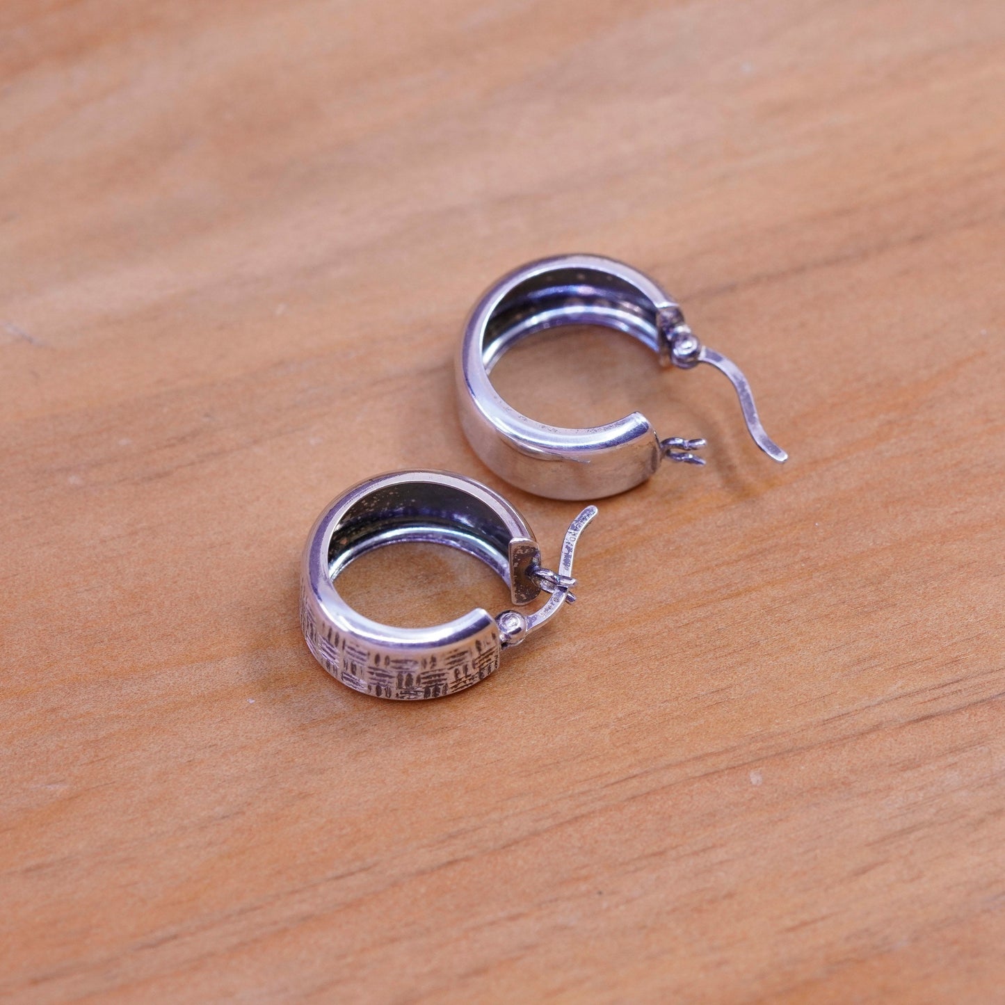 0.5”, vintage Sterling silver hoop earrings, 925 textured hoops