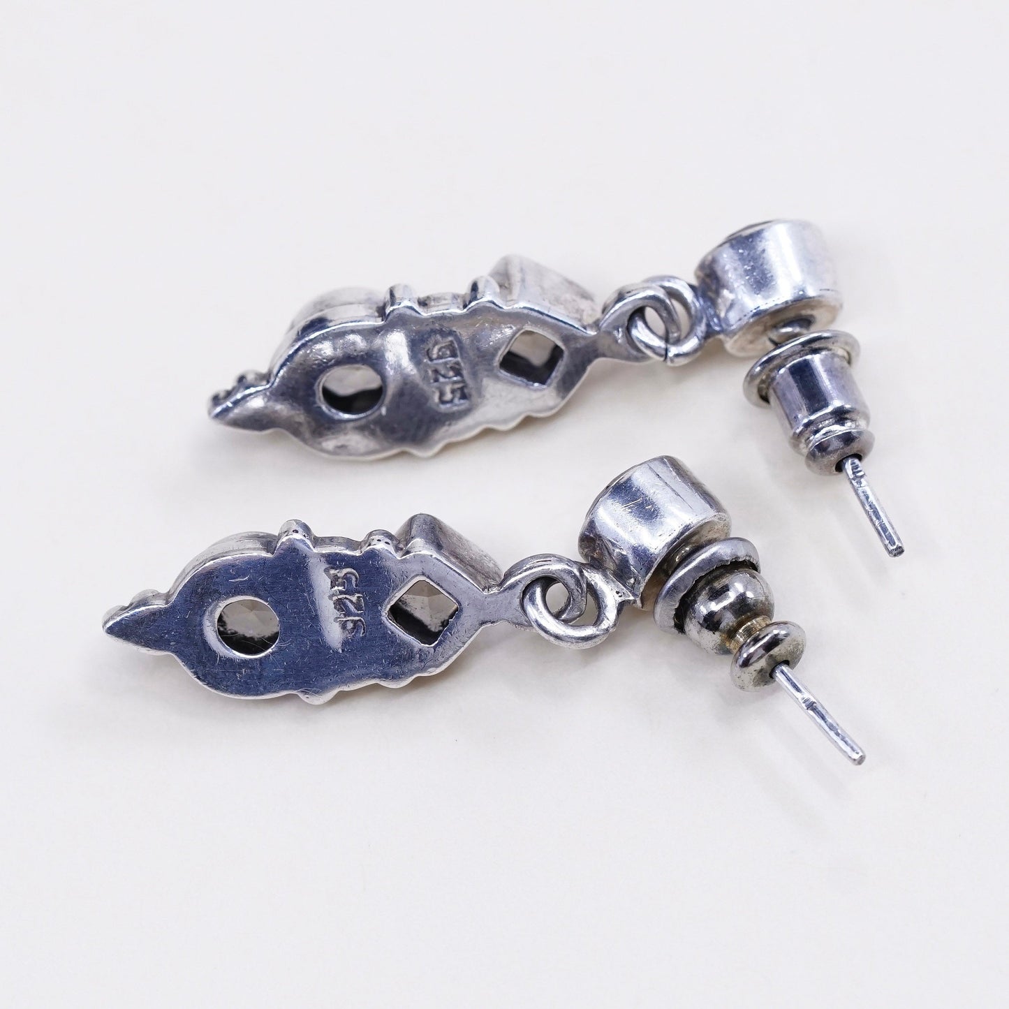 Vintage sterling silver handmade earrings, 925 with smoky topaz drops