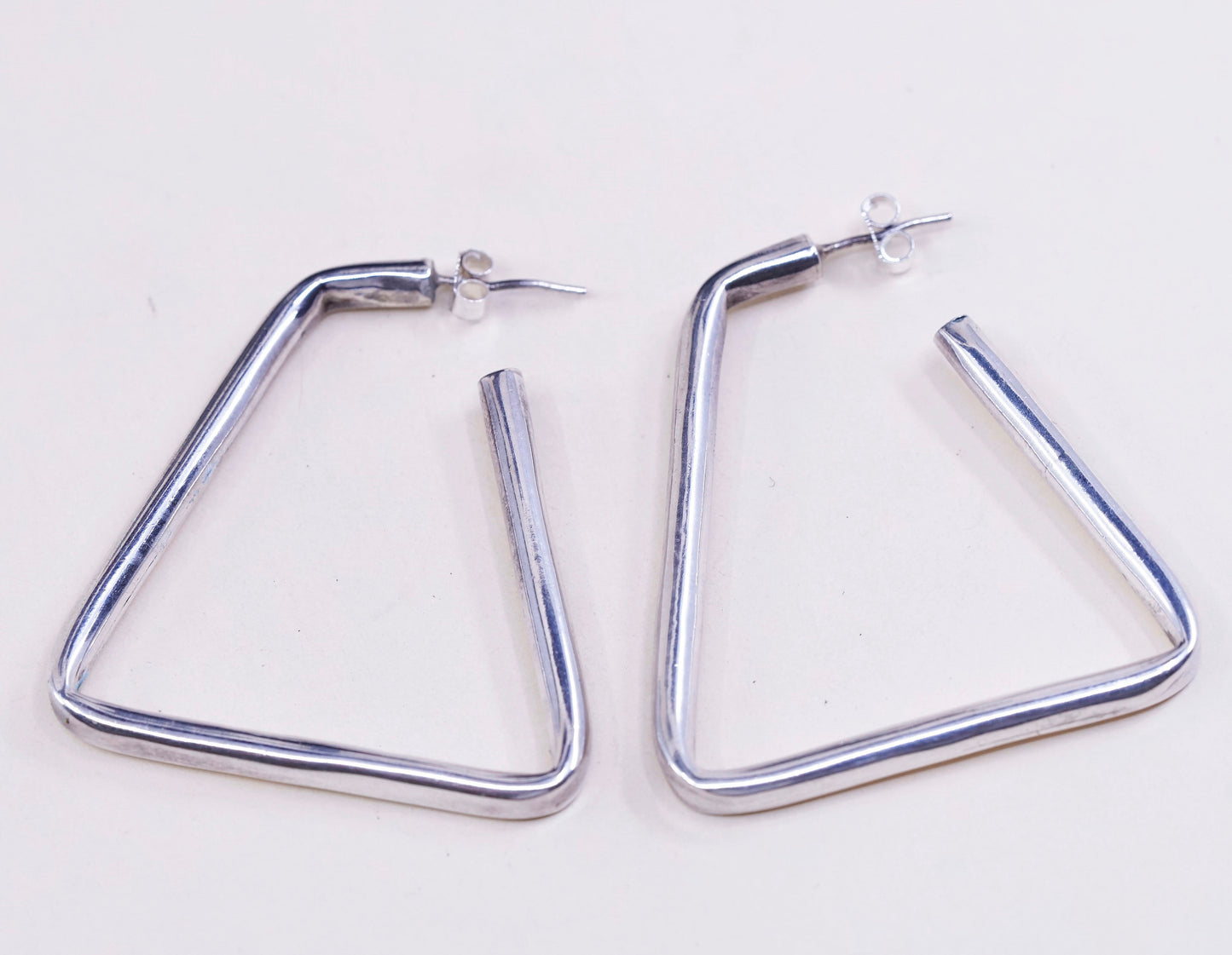 1.75”, vtg mexico sterling silver handmade hoops, 925 huggie earrings
