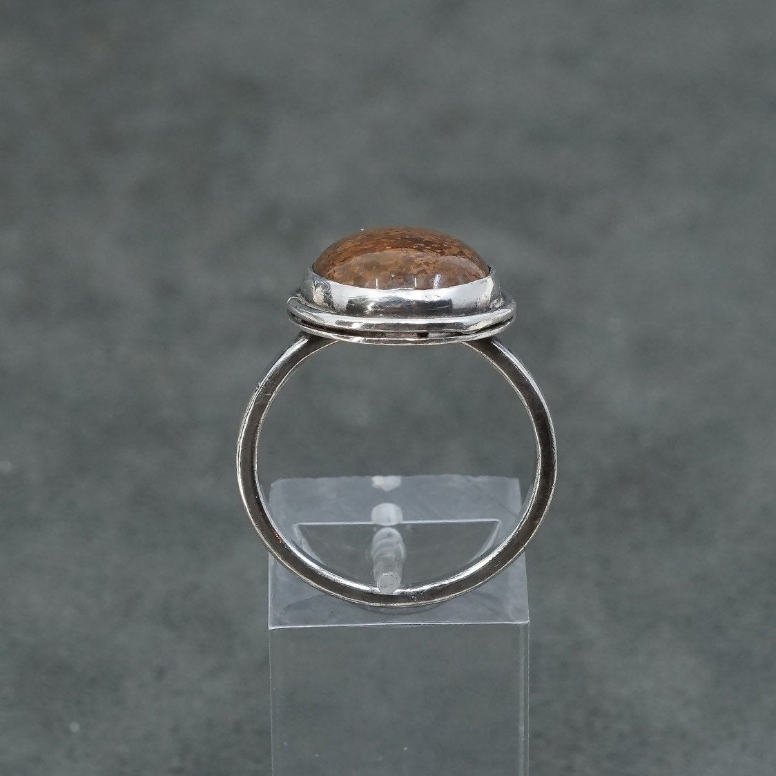 sz 8.75, vtg Sterling silver handmade cocktail ring, 925 w/ oval cut red jasper