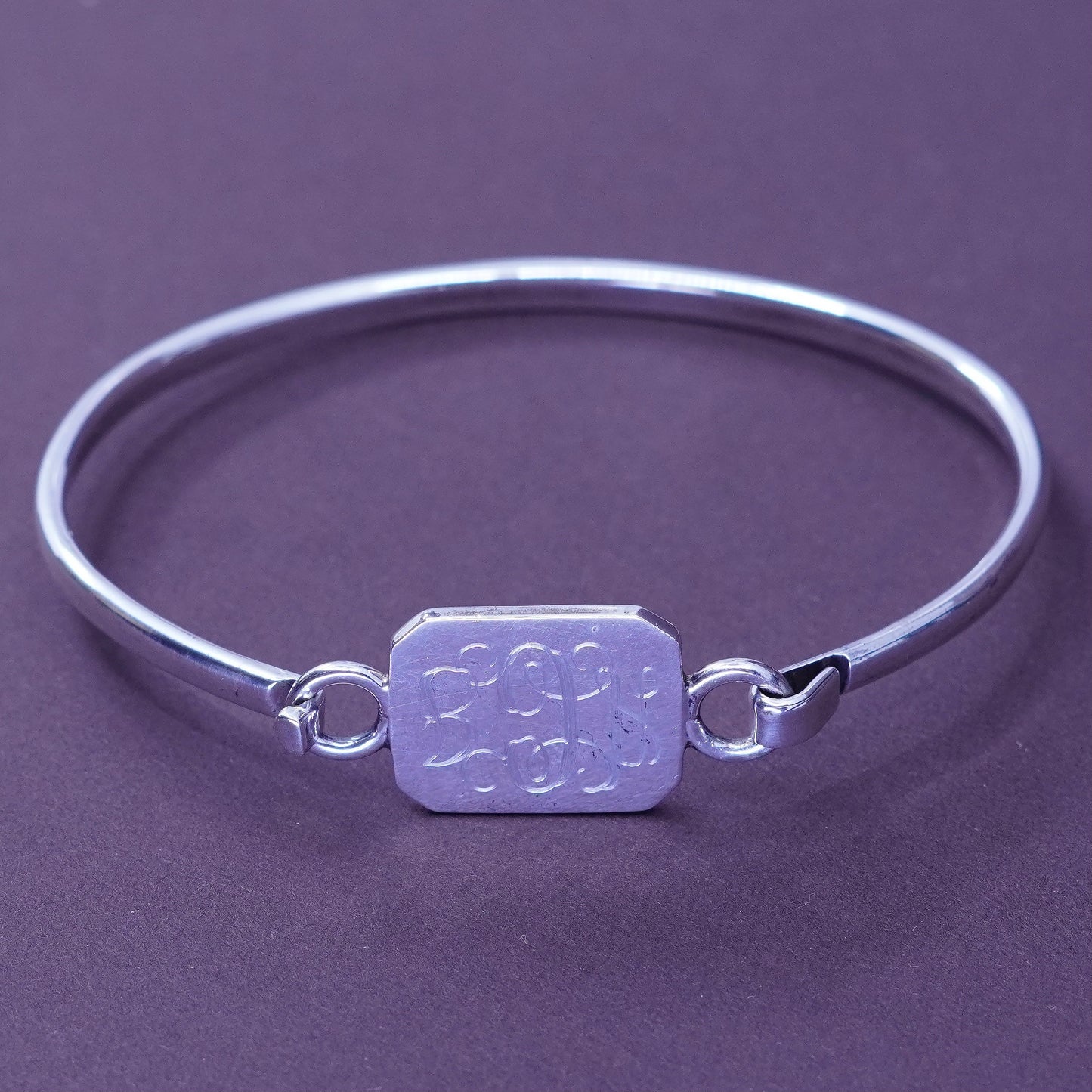 7.5”, mexico sterling silver bracelet, 925 bangle w/ name monogram initial “ACG
