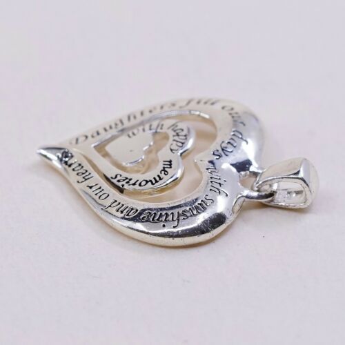Sterling 925 Silver Heart Quote Pendant, “Daughter Fill Our Days W Sunshine”